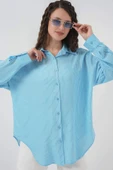 Çizgili Oversize Gömlek 20295 - Mavi - 3
