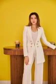 Ekru Blazer Düğmeli Ceket - 1