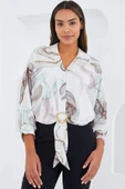 Oversize Dökümlü Crop Saten Gömlek 906 - Kahverengi - 1