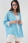Çizgili Oversize Gömlek 20295 - Mavi - 1