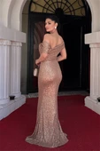 Pul Payet Kumaş Tasarım Balık Elbise - GOLD - 5