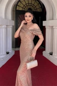 Pul Payet Kumaş Tasarım Balık Elbise - GOLD - 3