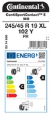 CONTİNENTAL 245/45R19 102Y XL FR SC5 MO YAZ LASTİGİ ÜRETİM YILI:2023 - 2