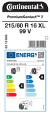 CONTİNENTAL 215/60R16 99V XL PC7 YAZ LASTİGİ ÜRETİM YILI:2024 - 2