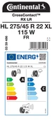 CONTİNENTAL HL275/45R22 115W XL FR CROSSCONTACT RX LR DÖRT MEVSİM LASTİGİ ÜRETİM YILI:2024 - 2