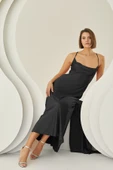 Siyah Silky Saten Uzun Tek Gecelik thumbnail 1
