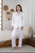 Beyaz Saten Pijama Takımı - 2