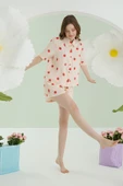Turuncu Çilekli Şortlu Önden Düğmeli Pijama Takımı - 4