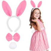 Pembe Tavşan Kostüm Seti – Taç, Papyon, Ponpon (12’li Paket) - 2