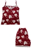 Kadın Kalp Desenli İp Askılı Şortlu Pijama Takım - 5837 -STL MODA - 1