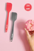 Silicolife 2’li Spatula Set, Isıya Dayanıklı Yanmaz Yapışmaz Silikon Spatula 2 Adet Kırmızı-Antrasit 21cm - 5