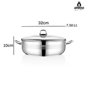 Saphire Paslanmaz Çelik 32 cm Çelik Kapaklı Basık Tencere thumbnail 5