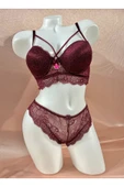 Kadın Dantelli Destekli Bralet Mürdüm Sütyen Takım - 1