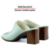 Erkan Saçmacı Valery Yeşil Hakiki Dana Derisi Önü Açık Kalın Topuklu Terlik - 5