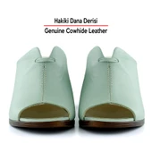 Erkan Saçmacı Valery Yeşil Hakiki Dana Derisi Önü Açık Kalın Topuklu Terlik - 4