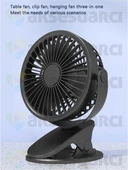 Aksesuarcı Mandallı Şarjlı 3 Modlu Mini Fan Vantilatör Sıkıştırma - 3