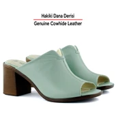 Erkan Saçmacı Valery Yeşil Hakiki Dana Derisi Önü Açık Kalın Topuklu Terlik - 3