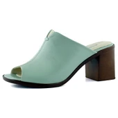 Erkan Saçmacı Valery Yeşil Hakiki Dana Derisi Önü Açık Kalın Topuklu Terlik - 1