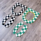 Kare Desenli Klozet Kapak Örtüsü - Yeşil Izgara (Halka Tipi) - Tek Boyut - 10