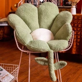 Çiçek Desenli Peluş Minder - Osmanthus Kadife - Yeşil - 62x65cm - 1