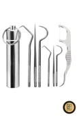 QNİAY Paslanmaz Çelik 7 Parça Metal Kutulu Protez Diş Tartar Temizleme Dental Ağız Bakım Set thumbnail 1