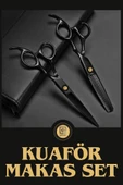 QNİAY Profesyonel Siyah Makas Seti |Düz Makas-Ara Makas| İnceltme Berber Saç Kesme Makası Kuaför Araçları thumbnail 1