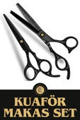 QNİAY Profesyonel Siyah Makas Seti |Düz Makas-Ara Makas| İnceltme Berber Saç Kesme Makası Kuaför Araçları thumbnail 2