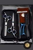 QNİAY 10 Parça 6 inç Gri Ultra Profesyonel Deri Çantalı Berber Kuaför Saç Sakal Bıyık Makas Seti thumbnail 2