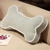 Düz Renk Kemik Şekilli Peluş Yastık - Teddy Kadife Sarı 65x35x10cm - 11