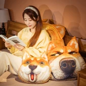 Shiba Inu Köpek Kafası Komik Peluş Yastık - Şaşkın 38x30cm - 10
