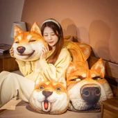 Shiba Inu Köpek Kafası Komik Peluş Yastık - Şaşkın 38x30cm - 9