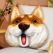 Shiba Inu Köpek Kafası Komik Peluş Yastık - Şaşkın 38x30cm - 6