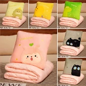 Çizgi Film Hayvan Peluş Klima Battaniyesi - Ayakta Duran Kedi Pembe 38x38cm (1.5x1m) - 10