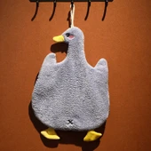 Asılı Peluş Hayvan Figürlü El Havlusu - Koyu Mavi Kaz - 22x36cm - 4
