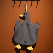 Asılı Peluş Hayvan Figürlü El Havlusu - Koyu Mavi Kaz - 22x36cm - 1