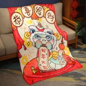 Yılan Yılı Baskılı Flanel Battaniye - Gong Xi Fa Cai - Ambalajsız - 100x160cm - 1