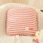 Pamuklu Hava Katmanlı Çizgili Kare Klima Battaniyesi - Pembe Tavşan Kışlık 43x43cm - 8