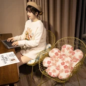 Sevimli Çiçekli Kuzu Yünü Minder - Mavi Çiçekli, 50cm thumbnail 7