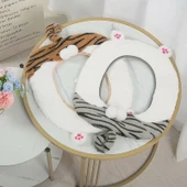 Peluş Klozet Kapak Örtüsü - Sarı Beyaz - 3