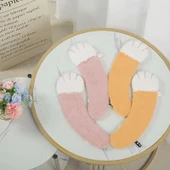 Peluş Klozet Kapak Örtüsü - Sarı Beyaz - 6
