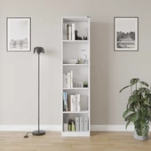 Modern 5 Raflı Kitaplık - Beyaz 43x182x26 cm - 1