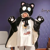 Kedi Şal Battaniye - Siyah Kedi - Büyük Boy 1.6x1.4m - 1