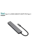 Aksesuarcı 7in1 Macbook Pro Huawei Dell Uyumlu Type-C To 4K Hdmi+Usb3.0+SD/TF+PD Taşınabilir Adaptör - 3