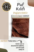 Yıkanabilir Puf Tabure Kılıfı Tak-Çıkar-Değiştir-Yenile Orta Sehpa Kılıfı Bb Teddy Kahve - 3