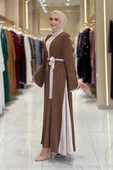 Fiyonk Detaylı Abaya Elbise Takım 3955 Kahverengi thumbnail 2