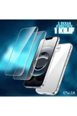 EVAX  (2 CAM 1 KILIF) Iphone 16e (2025) Uyumlu 1 Şeffaf Silikon Kılıf 2 Cam Ekran Koruyucu - 2