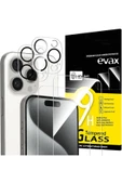EVAX  (2 CAM + 2 LENS) iPhone 15 Pro Uyumlu 2 Adet Ekran Koruyucu ve 2 Adet Kamera Lens Koruyucu - 1