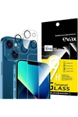 EVAX  (2 CAM + 2 LENS) iPhone 13 Uyumlu 2 Adet Ekran Koruyucu ve 2 Adet Kamera Lens Koruyucu - 1