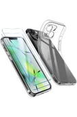 EVAX  (2 CAM 1 KILIF) Iphone 14 Uyumlu 1 Şeffaf Silikon Kılıf 2 Cam Ekran Koruyucu - 1
