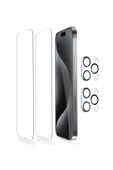 EVAX  (2 CAM + 2 LENS) iPhone 15 Pro Uyumlu 2 Adet Ekran Koruyucu ve 2 Adet Kamera Lens Koruyucu - 2